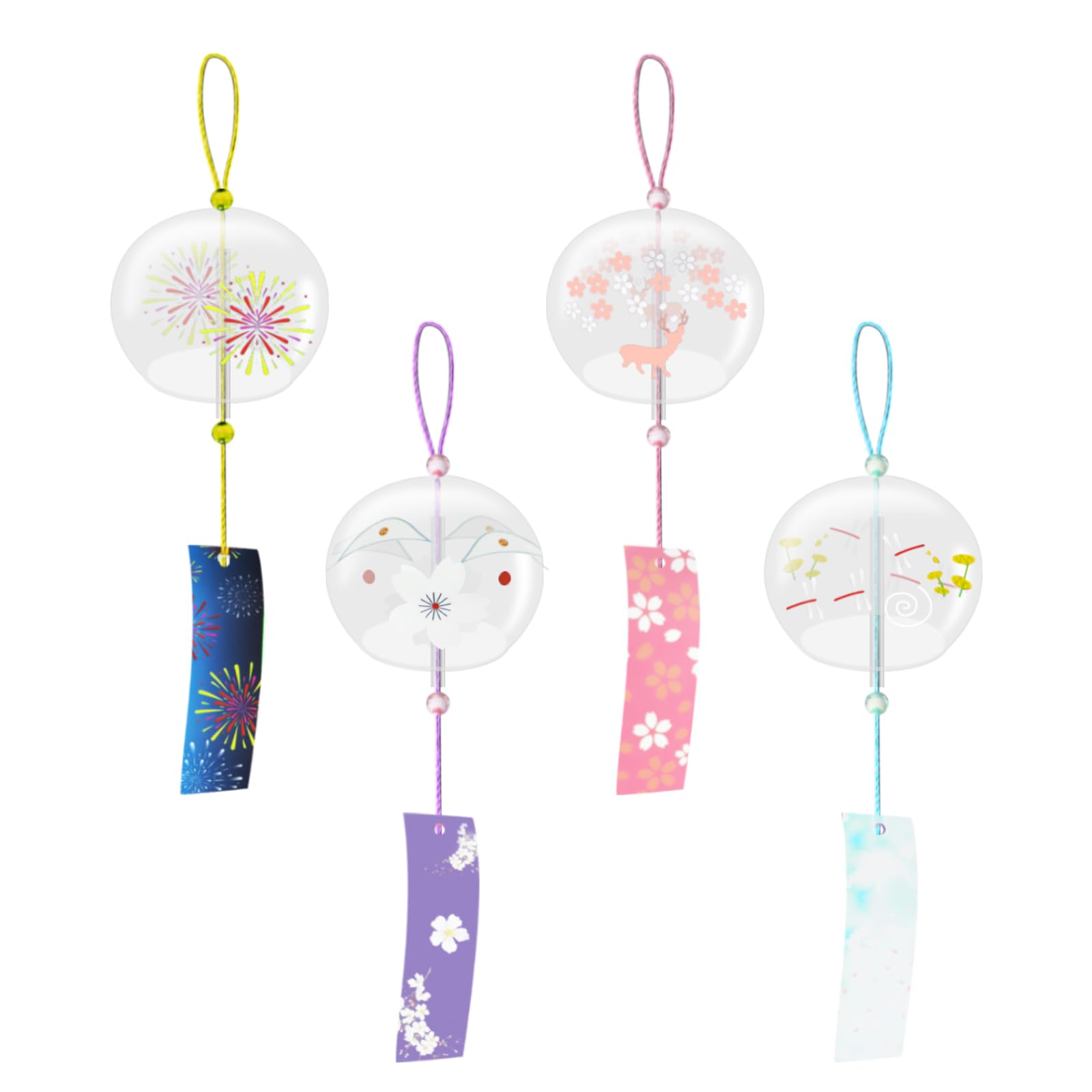 Amazon.co.jp: ガラス風鈴 4個セット 和風 風鈴 夏の風物詩 澄ん